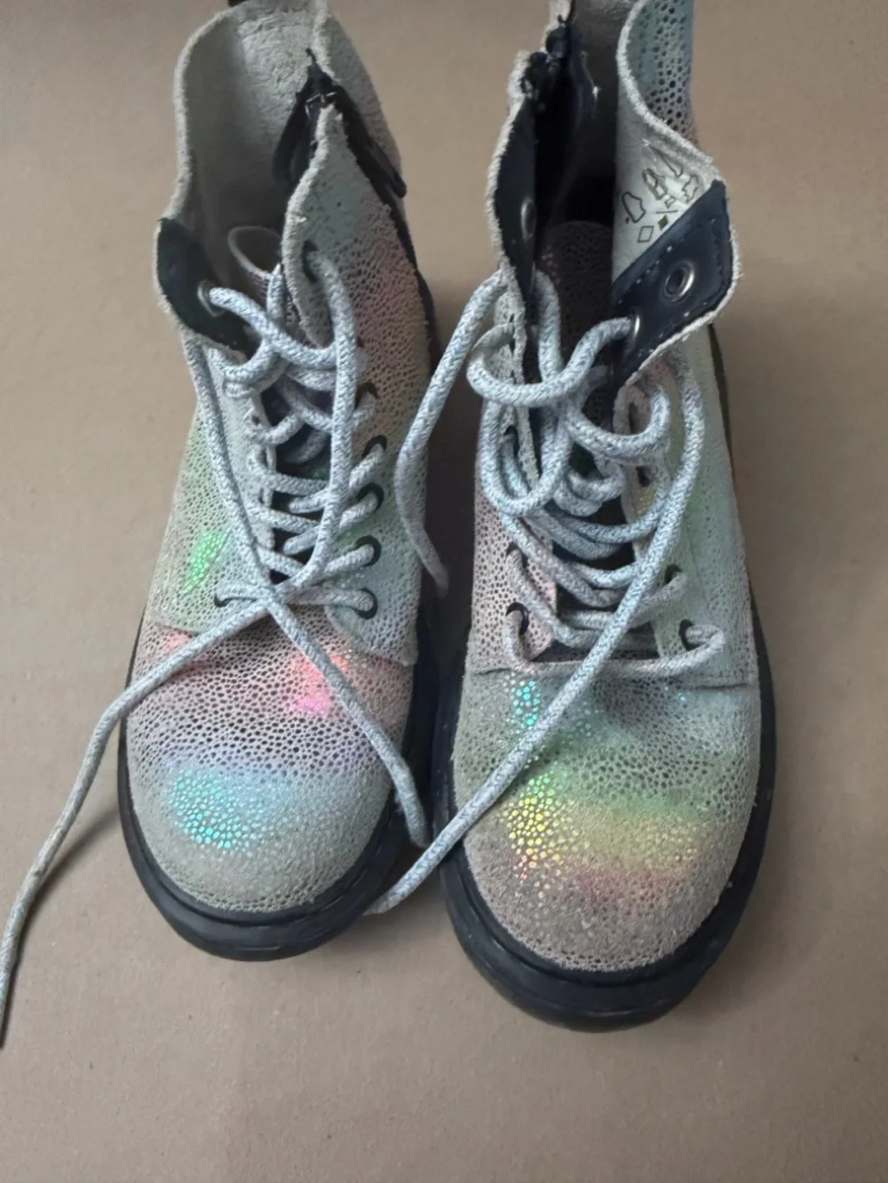 Dr.Martens Iridescent Holographic Lace-Up Boot with Yellow Stitching